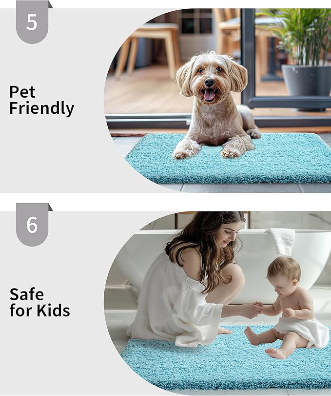 Small Bathroom Rug 17x24 Non Slip Teal Fluffy Bath Mat for Bathroom Floor Washable Plush Luxury Bath Rug for Tub Soft Shaggy Absorbent Shower Mat