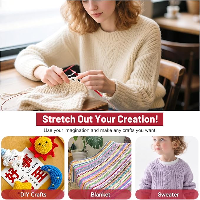 Aeelike Interchangeable Knitting Needles,13 Pairs Circular Knitting Needles Set Aluminum (Size 3.0mm-10.0mm) with 4 Cables for Socks Blankets Cushions, Ideal Crochet Gift