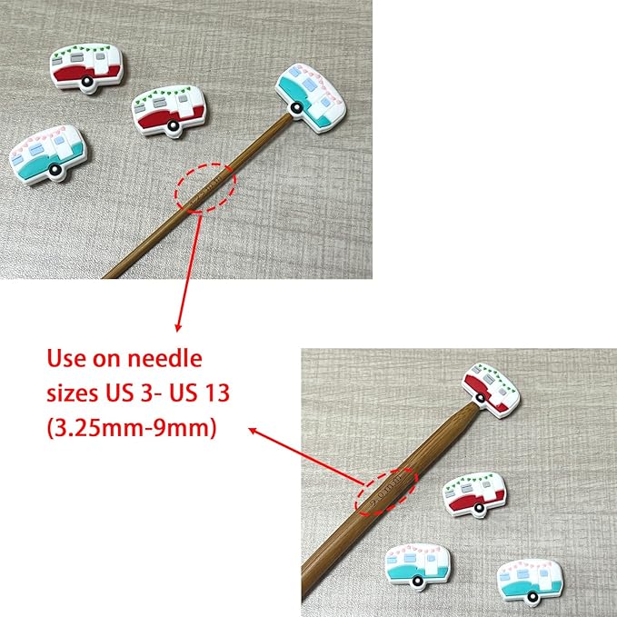 SPANSEE 4 PCS Camper Shape Knitting Needle End Caps, Knitting Needle Stoppers, Stitch Stoppers, Knitting Needle Point Protectors, Knitting Supplies fit Size 3-13 (3.25mm-9mm) Needles