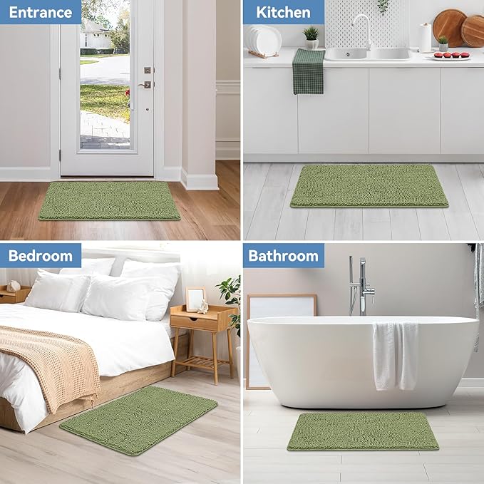 Bcoimo 36"×24" Absorbent Bath Mat, Non-Slip with Backing Chenille Bath Rug and Machine Washable Bathroom Mat Quick-Dry Design. Ideal for Bathroom and Tub Areas