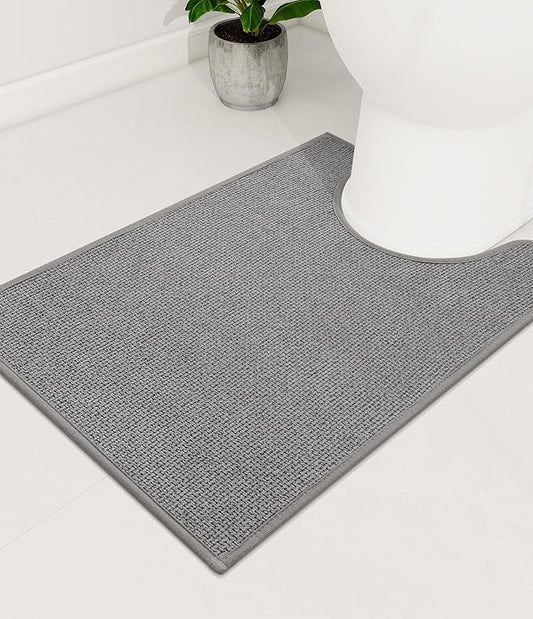 YIHOUSE Bathroom Rugs Mat Contour 16x24, Non Slip Quick Dry Bath Mats for Bathroom Absorbent Ultra Thin Bath Rugs Machine Washable Fit Under Door for Sink, Cabinet, Laundry (Grey, 16"x24"-U)