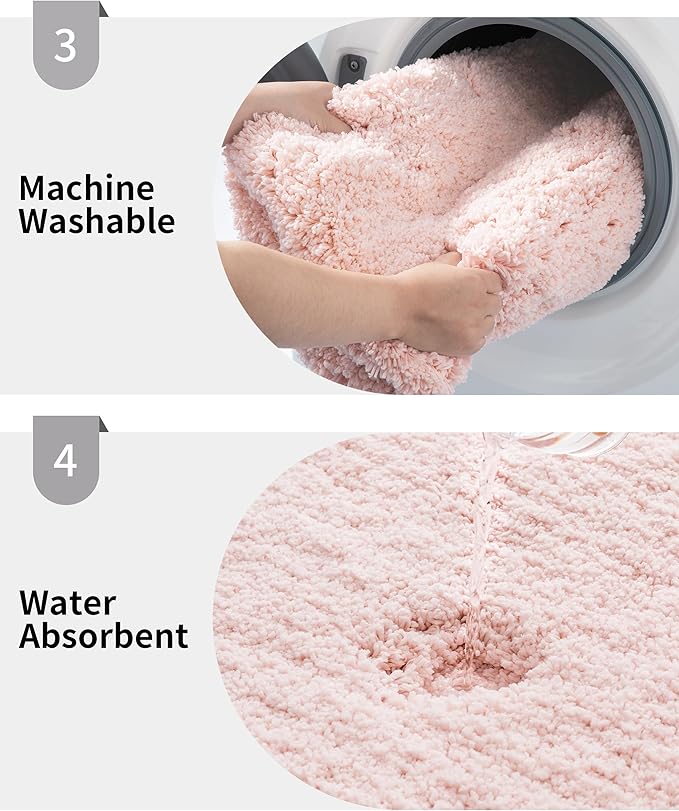 Pink Bathroom Rug 24x48 Non Slip Fluffy Bath Mat for Bathroom Floor Washable Plush Luxury Bath Rug for Tub Soft Shaggy Absorbent Shower Sink Mat