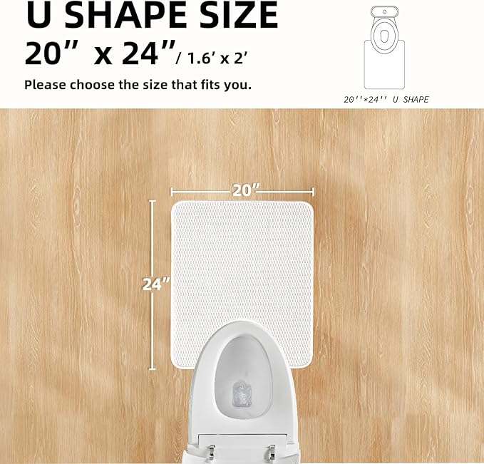 Toilet Rug, Thin Toilet Rugs U Shaped Washable Non Slip Absorbent Quick Dry Low Pile Toilet Mat, White 20"x24" U Shape