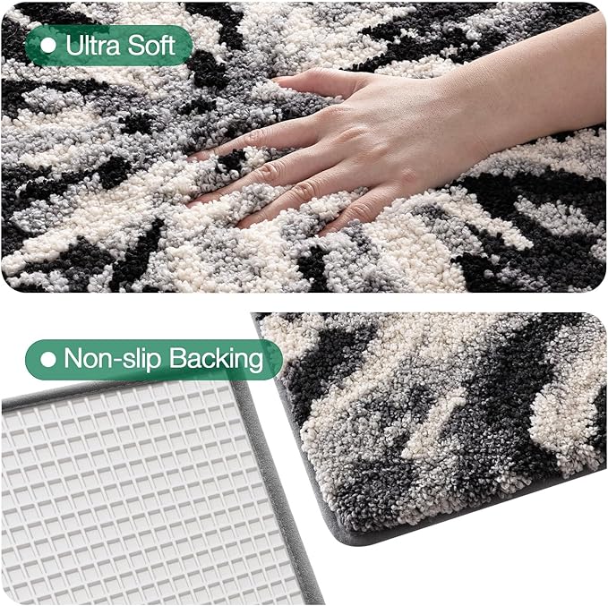 LUMI Bathroom Rugs, Soft Absorbent Bath Mat for Modern Home Decor, Non-Slip Quick-Dry Bath Rug, Machine Washable Floor Mat for Shower and Tub, Entryway, 20"x32", Grey