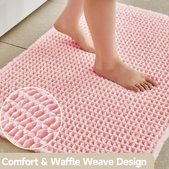 Light Peachy Pink Long Bathroom Rugs, Waffle Runner Rug Bathroom Non Slip Washable Quick Dry Cute Bath Mat Boho Farmhouse Bath Mat, 72"x24" Light Peachy Pink