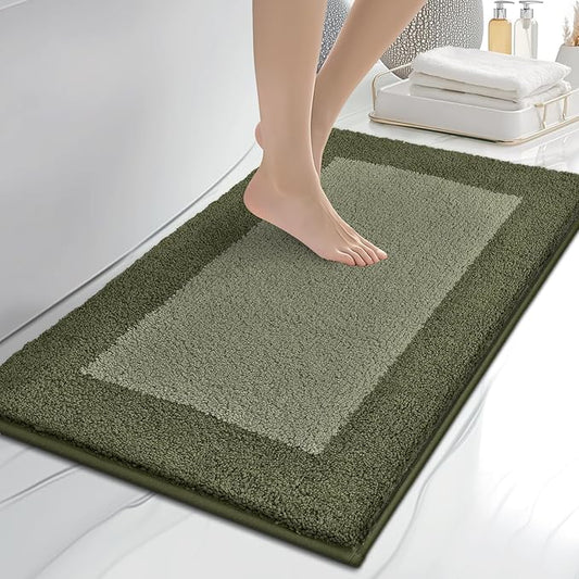 Bathroom Rugs 20" x 30", Non-Slip Extra Soft Absorbent Bath Rugs, Machine Washable Quick Dry Bath Mats for Bathroom Floor, Shower, Bathtub and Sink, Olive Green & Green
