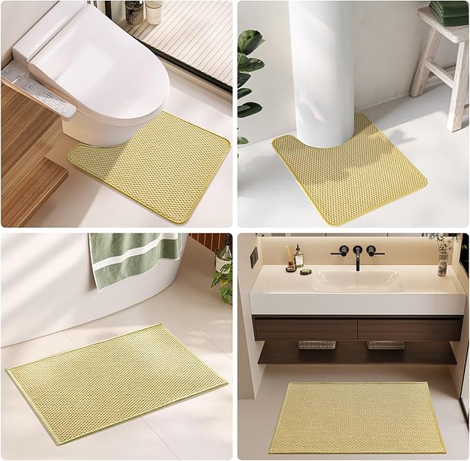 Bathroom Runner Rugs, Long Bath Mat Runner Washable Thin Quick Dry Low Pile Bathroom Runner Rugs Non Slip, Yellow 24"x70"