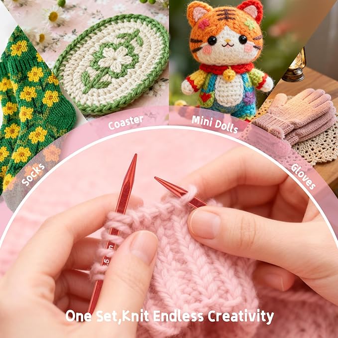 Hobekoee 2-Inch＆3-Inch Interchangeable Knitting Needles Set 9 Pairs Square Ergonomic Circular Knitting Needles with 4 Cables,Short Aluminum Needles Kit 3.5mm-8.0mm