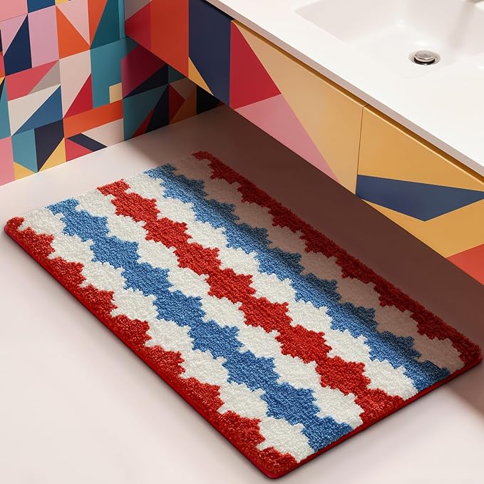 LUMI Bathroom Rugs with Wave, Soft Absorbent Bath Mat for Modern Home Decor, Non-Slip Quick-Dry Bath Rug, Machine Washable Floor Mat for Shower and Tub, Entryway, 20"x32", Azure Wave