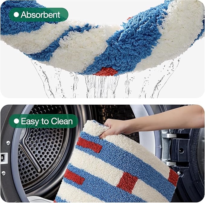 LUMI Bathroom Rugs with Blue White Stripe, Soft Absorbent Bath Mat for Modern Home Decor, Non-Slip Quick-Dry Bath Rug, Machine Washable Floor Mat for Shower and Tub, Entryway, 24"x36", Brick Line