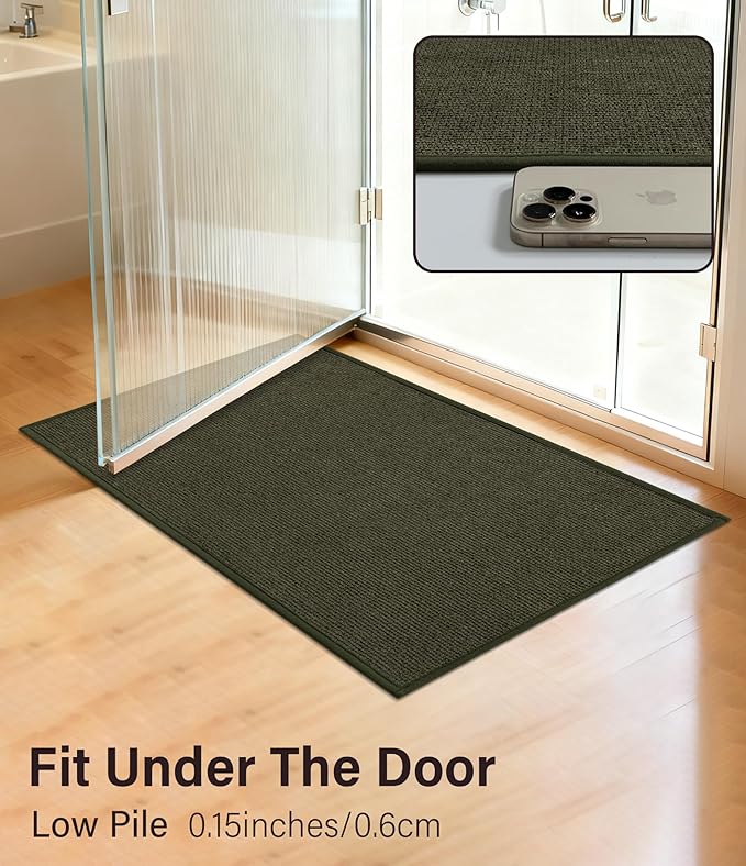 YIHOUSE Bathroom Rugs Mat 24x47, Non Slip Quick Dry Bath Mats for Bathroom Absorbent Ultra Thin Bath Rugs Machine Washable Fit Under Door for Sink, Cabinet, Laundry (Dark Green, 24"x47")
