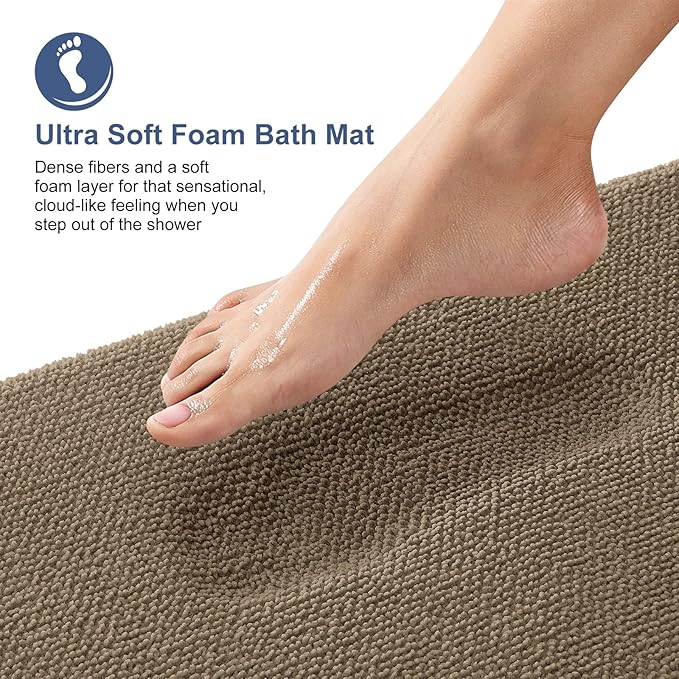 OLANLY Thick Memory Foam Bath Mat Rug 59x20, Extra Soft Absorbent Bathroom Rug, Quick Dry Bath Mats, Non-Slip, Machine Washable Carpet for Bathroom, Tub and Shower, Home Decor Accessories, Tan