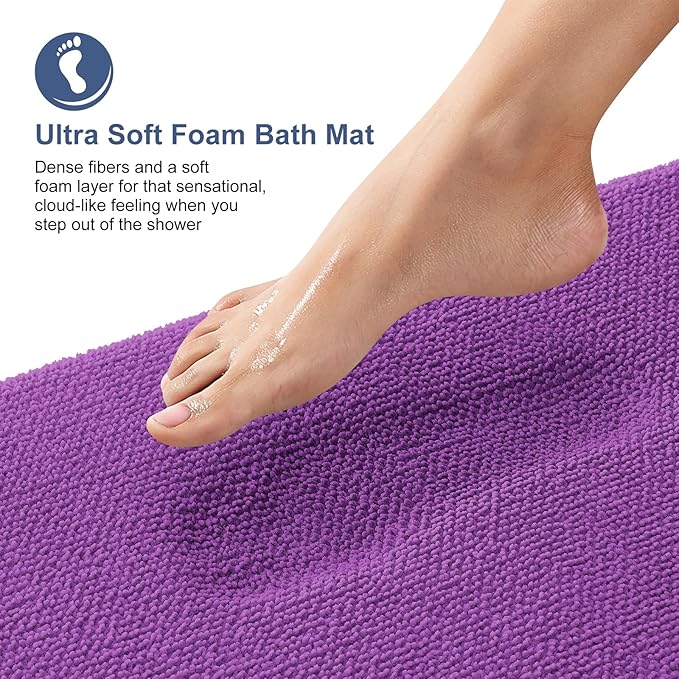 OLANLY Thick Memory Foam Bath Mat Rug 30x20, Extra Soft Absorbent Bathroom Rug, Quick Dry Bath Mats, Non-Slip, Machine Washable Carpet for Bathroom, Tub and Shower, Home Decor Accessories, Purple