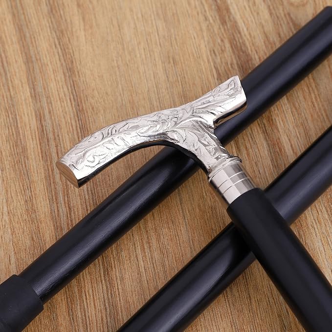 Premium Wooden Walking Cane | Beautiful Silver Plated Solid Brass Handle | Walking Stick & Crutches lacquer Polished Cane for Men and Women