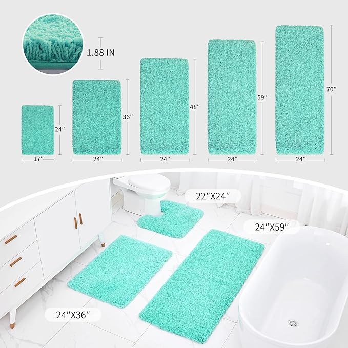 Bathroom Runner Rug 24x59 Spa Blue Non Slip Fluffy Long Bath Mat for Bathroom Floor Washable Plush Luxury Bath Rug for Tub Absorbent Shower Sink Mat Bedside Rug