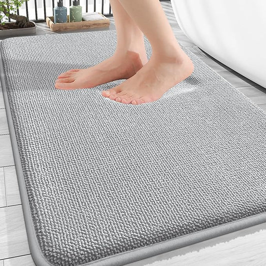 OLANLY Thick Memory Foam Bath Mat Rug 30x20, Extra Soft Absorbent Bathroom Rug, Quick Dry Bath Mats, Non-Slip, Machine Washable Carpet for Bathroom, Tub and Shower, Home Decor Accessories, Light Grey