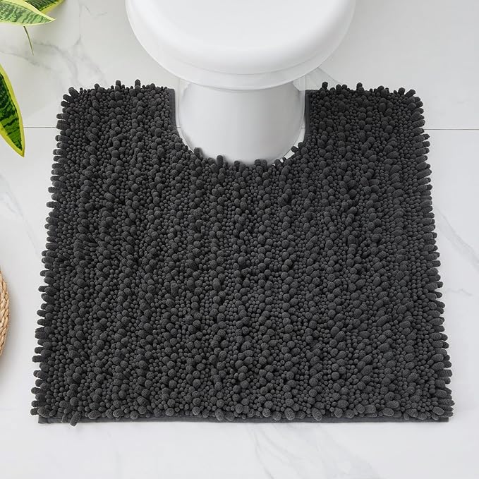 Toilet Rug 24x24 Non Slip Plush Bathroom Floor Mat U Shaped Washable Contour Rug for Toilet Absorbent Thick Foot Rug, Dark Grey
