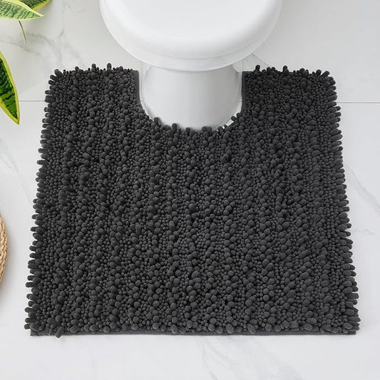 Toilet Rug 24x24 Non Slip Plush Bathroom Floor Mat U Shaped Washable Contour Rug for Toilet Absorbent Thick Foot Rug, Dark Grey