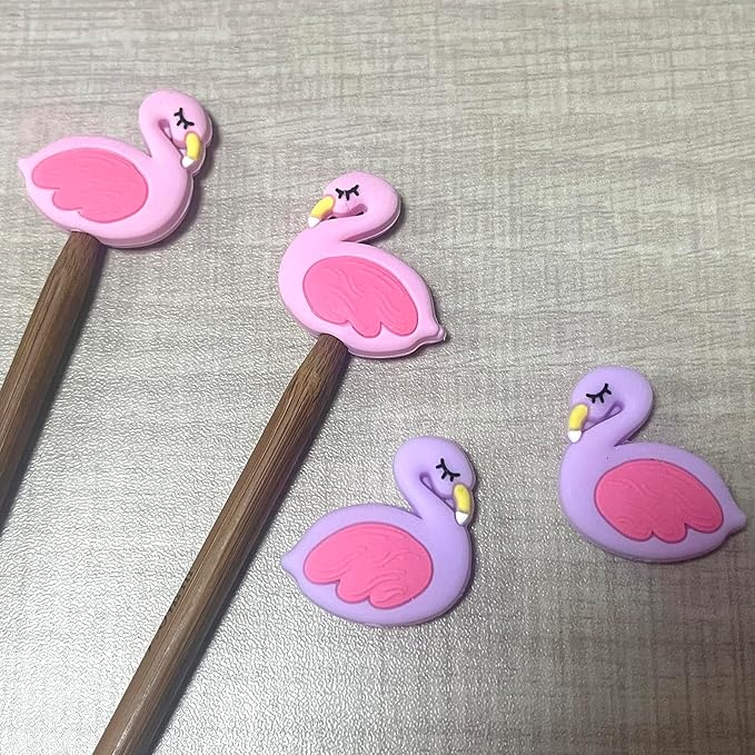 SPANSEE 4 PCS Flamingo Knitting Needle Stoppers, Knitting Needle Point Protectors, Knitting End Caps, Needle Hugger, Stitch Stoppers, Knitting Supplies fit Size 3-11 (3.25mm-8mm) Needles