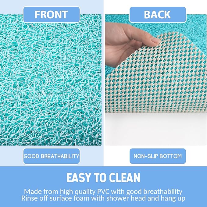 Non-Slip Bathtub Mat, Anti Slip Shower Mat, Fast Drying Bathtub Mats, Foot Scrubber Mat, Anti Slip Mat for Tub, Floor, Bathroom, Kitchen, Home, Hotel (Turquoise Blue 40"×28")