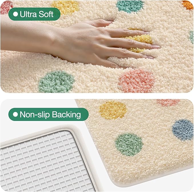 LUMI Bathroom Rugs, Soft Absorbent Bath Mat for Modern Home Decor, Non-Slip Quick-Dry Bath Rug, Machine Washable Floor Mat for Shower and Tub, Entryway, 16"x24", Colorful Dot