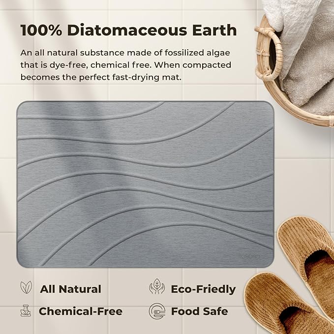 Stone Bath Mat, Diatomaceous Earth Non-Slip Stone Shower Mat - Quick Drying Absorbent Bath Mats for Bathroom - Elegant & Modern Design, Easy to Clean (23.5 x 15) - Graphite