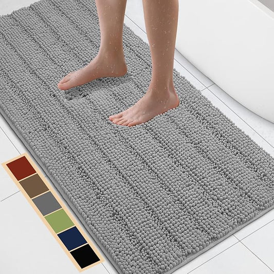 Bcoimo 48"×24" Chenille Bath Mat – Non-Slip with Backing Bath Rug Ultra-Absorbent and Machine Washable Bathroom Mat Quick-Dry Design. Ideal for Bathroom and Tub Areas