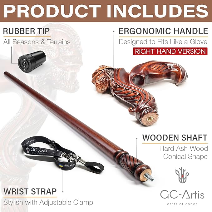 Luxury Handmade Wooden Walking Cane – Premium Carved Solid Wood, Ergonomic Comfort Grip, Designer Canes for Men & Women, Elegant Fashionable Walking Stick 36