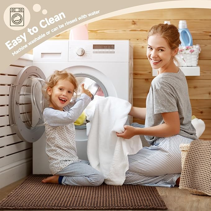 Waffle Runner Rug Bathroom, Long Boho Bathroom Rugs Non Slip Washable Super Absorbent Quick Dry Farmhouse Bath Decor, 60"x24" Mocha