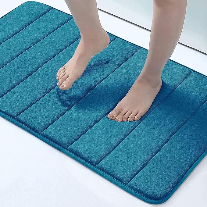 Buganda Memory Foam Bath Mat, 34" x 20", Ultra Soft and Non-Slip Bathroom Rugs, Water Absorbent and Machine Washable Bath Rug for Bathroom, Shower, and Tub, Peacock Blue