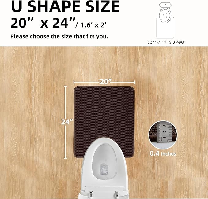 Toilet Rug, Thin Toilet Rugs U Shaped Washable Non Slip Absorbent Quick Dry Low Pile Toilet Mat, Brown 20"x24" U Shape