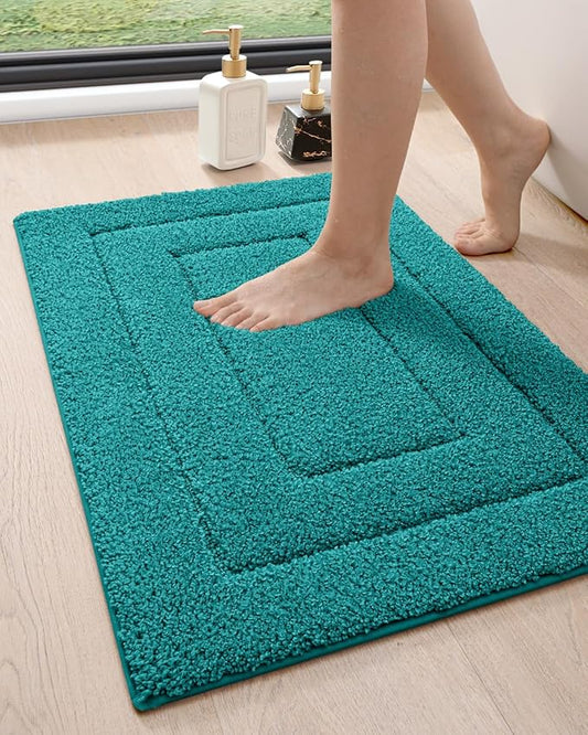 DEXI Bathroom Rug 36x24, Non Slip Washable Bath Mat for Shower Floor, Absorbent Soft Bathmat with Rubber Backing, Quick Dry Microfiber Carpet, Teal