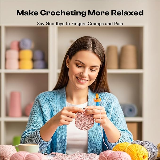 Crochet Tension Tool for Beginners, Ergonomic Yarn Guide Holder, Tension Control Crochet Helper, Comfort Handle for Left & Right Hander, Portable Crochet Accessories Gift for Crocheters & Knitters