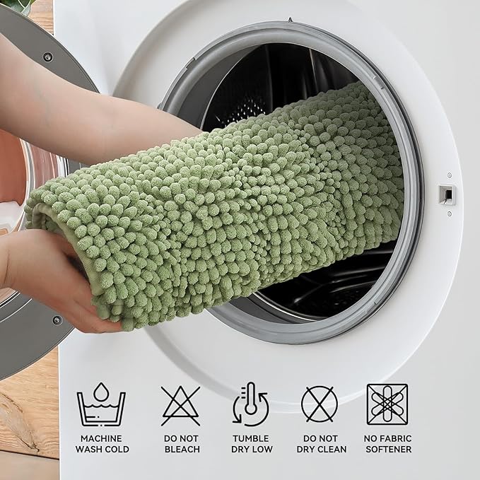 Bcoimo 30"×20" Chenille Bath Mat – Non-Slip with Backing Bath Rug Ultra-Absorbent and Machine Washable Bathroom Mat Quick-Dry Design. Ideal for Bathroom and Tub Areas