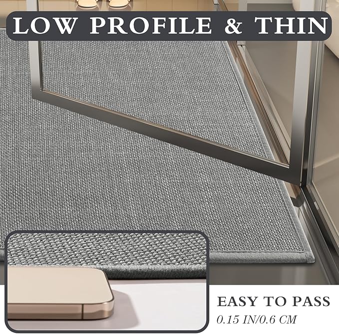 YIHOUSE Grey Bathroom Rug Sets 2 Piece, Bath Mat Quick Dry, Thin Bath Rug Set, Absorbent Bath Mat for Bathroom Non Slip Washable for Toilet and Floor 17.5"x24"U+17"x24"