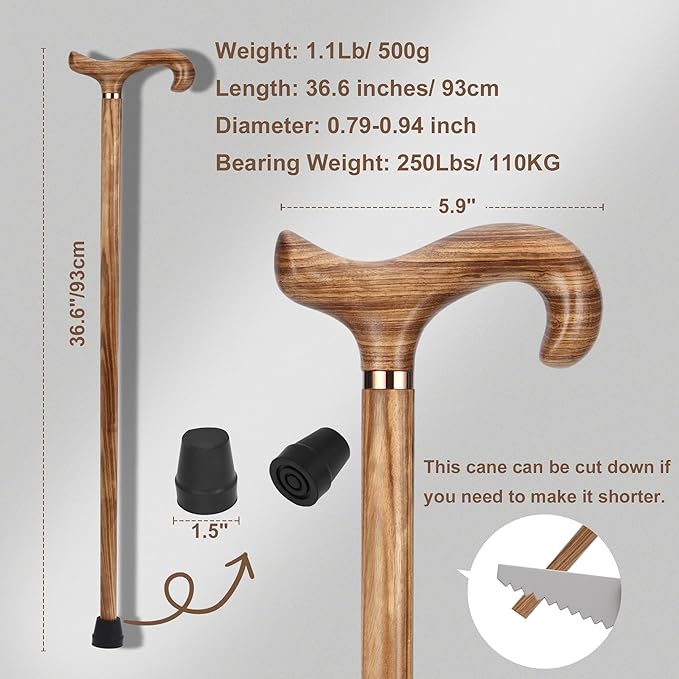 Walking Canes for Men and Women, Wooden Sticks for Seniors, Handcrafted, Ergonomic, Wood Wax Oil Coating Walking Canes for Senior Balance, Crutches for Adults