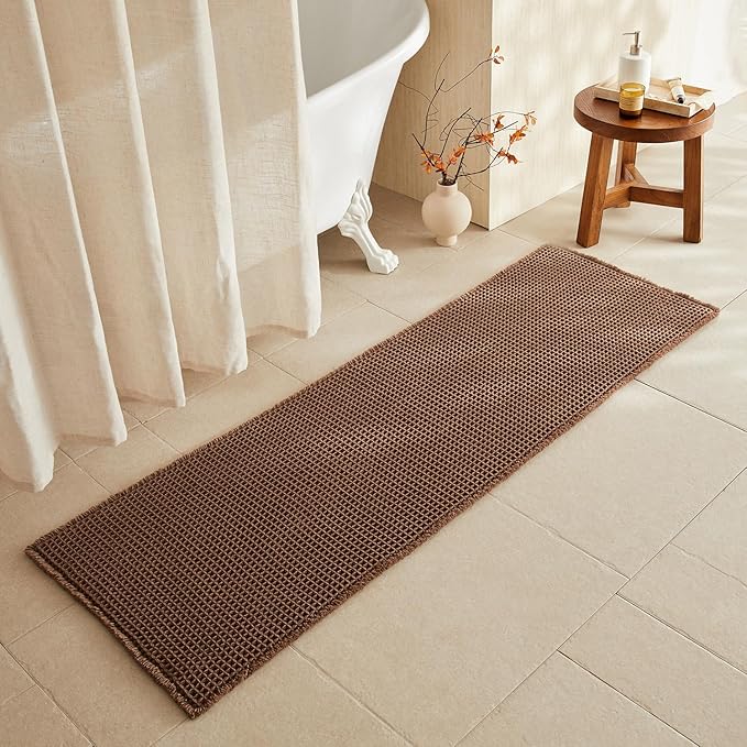 Waffle Runner Rug Bathroom, Long Boho Bathroom Rugs Non Slip Washable Super Absorbent Quick Dry Farmhouse Bath Decor, 72"x24" Mocha