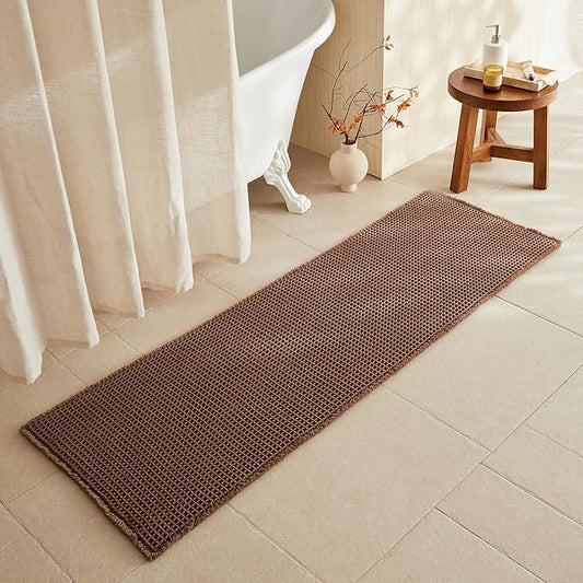 Waffle Runner Rug Bathroom, Long Boho Bathroom Rugs Non Slip Washable Super Absorbent Quick Dry Farmhouse Bath Decor, 72"x24" Mocha