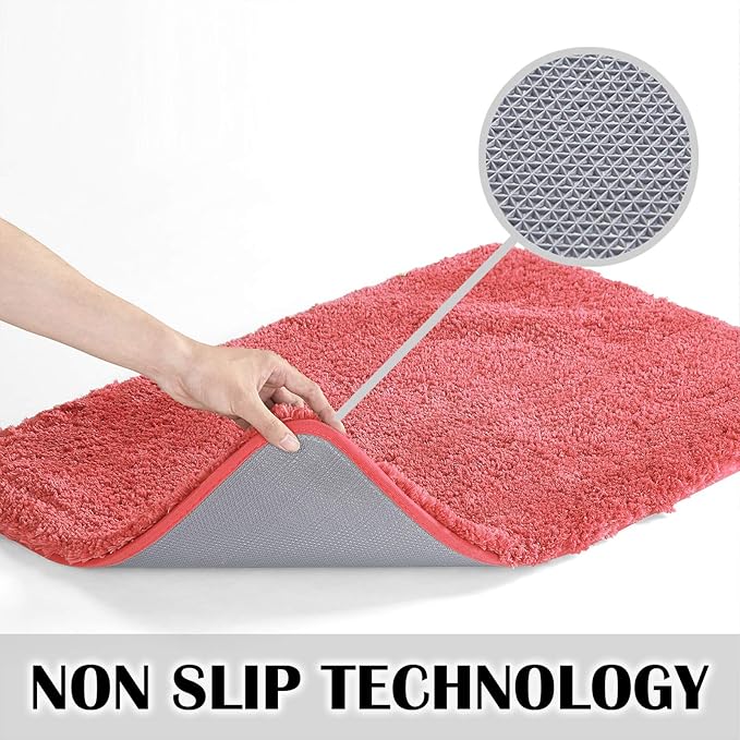 Suchtale Non Slip Bath Mats - Soft Microfiber Shaggy Bath Mat, Machine Washable, Thick Plush, Absorbent, 16 x 24 Living Coral