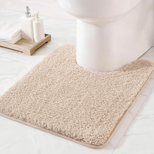 Exclusivo Mezcla Toilet Rugs U-Shaped 20x24, Extra Soft Non Slip Absorbent Water Microfiber Bath Rugs, Machine Washable Quick Dry Bath Mats for Toilet, Solid Camel