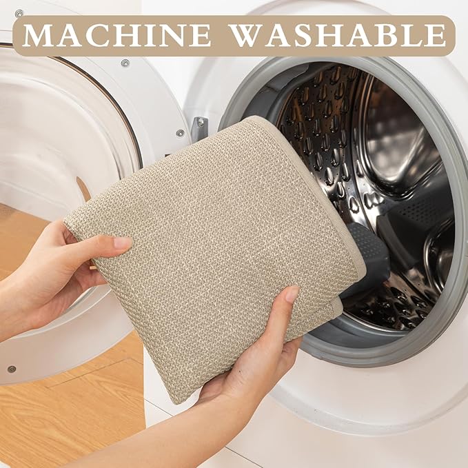 YIHOUSE Beige Bathroom Rug Sets 2 Piece, Absorbent Bath Mat for Bathroom Non Slip Washable, Bath Room Mat Quick Dry, Thin Bath Rug Set for Toilet and Floor(17"x24"+17"x47")