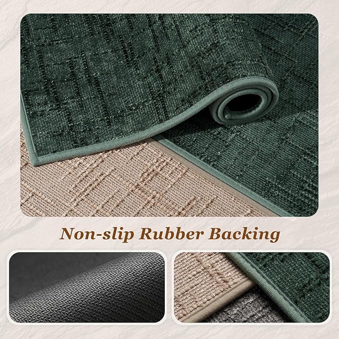AMOAMI Bath Mat Non Slip Super Absorbent Quick Dry Bath Mats for Bathroom Floor Rubber Backing Washable Bathroom Rugs Modern Woven Jacquard Mat, Beside Tub Bath Rugs, 17" x 24", Green