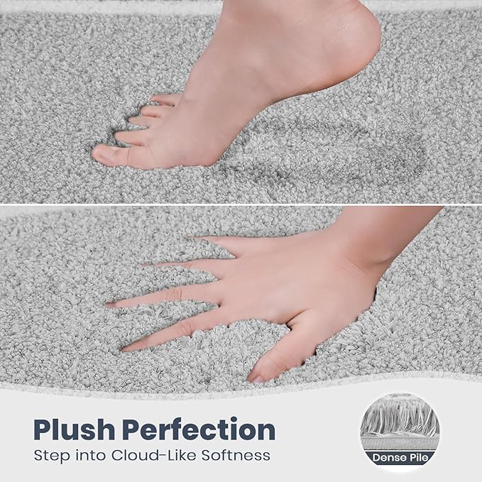 PURRUGS Bathroom Rug Non-Slip Machine Washable 30" x 60", Super Absorbent and Quick Dry Shaggy Microfiber Bath Mat, Extra Soft and Plush Bath Rug for Bathtub, Shower and Sink, Light Grey