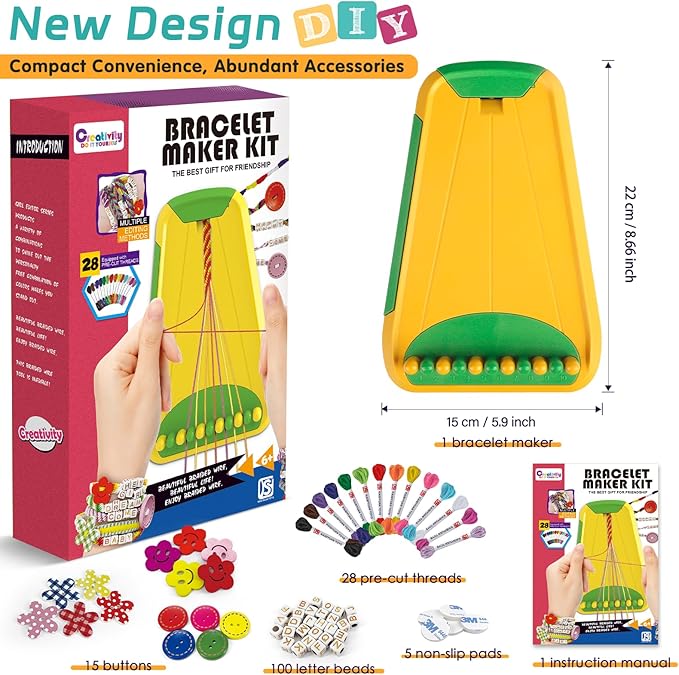 Maynacs Arts and Crafts for Kids Ages 8-12,Friendship Bracelet Making Kit for Girl,Kids Jewelry Making Kit with 28 Pre-Cut Threads,Christmas Birthday Gifts for Ages 6 7 8 9 10 11 12 Year Old Green