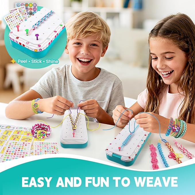 DDAI Bling Bracelet Kit for Girls Age 7-12 – Sparkly Friendship Craft Set with Gems, Threads & Stickers – Birthday Gift for 8 9 10 11 Year Old Girls & Holiday Surprise