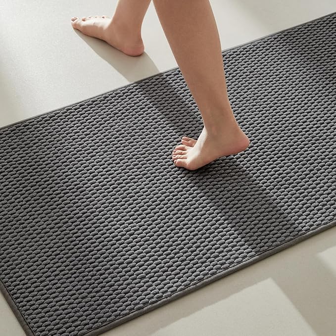 Bathroom Rugs Non Slip Washable, Super Absorbent Thin Bath Mat Quick Dry Low Pile Bathroom Rug, Dark Grey 20"x48"