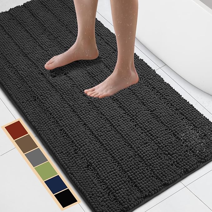 Bcoimo 48"×24" Chenille Bath Mat – Non-Slip with Backing Bath Rug Ultra-Absorbent and Machine Washable Bathroom Mat Quick-Dry Design. Ideal for Bathroom and Tub Areas
