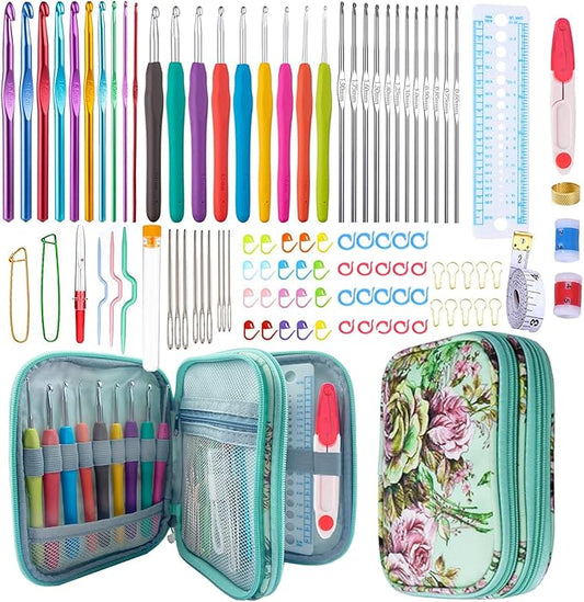 Weabetfu 102pcs Crochet Hooks Set Crochet Hook Kit with Case Ergonomic Crochet Needles for Arthritic Hands and Crochet Accessories Complete Crochet Set for Beginners & Experieced Crochet Lovers