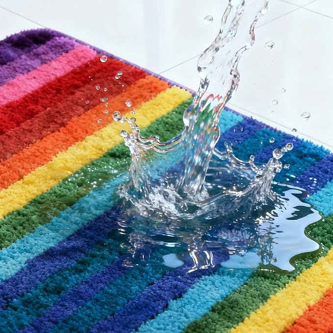 NIENLCIP Rainbow & Colorful Bathroom Rug, Soft Plush Non-Slip Bath Mat, Machine Washable Absorbent Shower Rug with Rubber Backing for Bathroom/Toilet, 20" x 32"