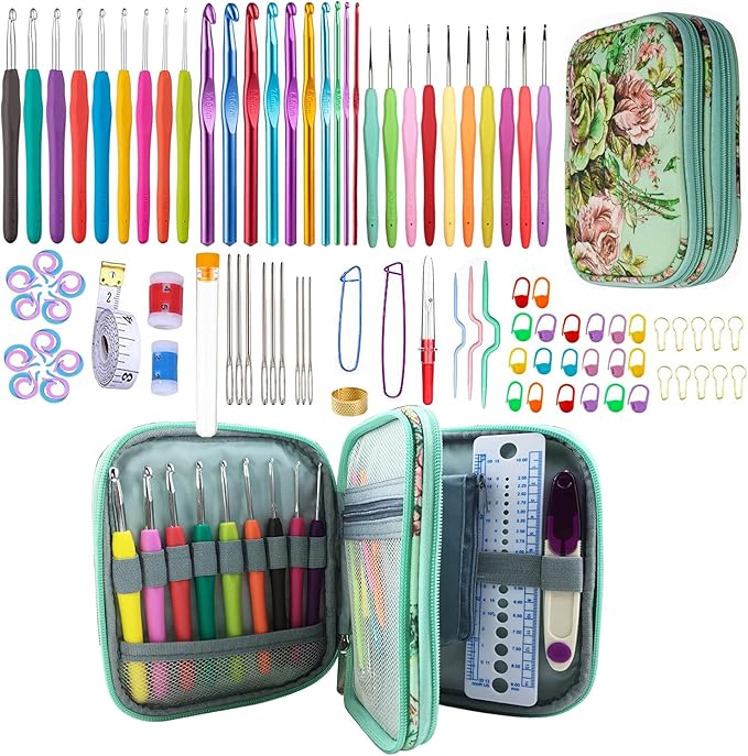 Mdoker 100pcs Crochet Hooks Set in Case Ergonomic Soft Grip Handles Weave Yarn Knitting Needles Kit and Crochet Needle Accessories Crochet Kit Complete Set for Beginners and Experienced Lover